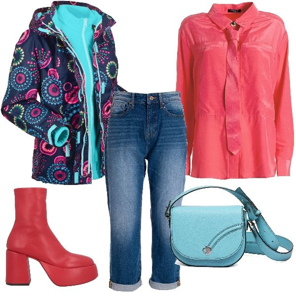 Outfit donna - Jeans e chunky boot. Stile Glamour per Tutti i giorni. Abbinamento con blazer, stivaletti, camicie, jeans boyfriend, borse a tracolla.