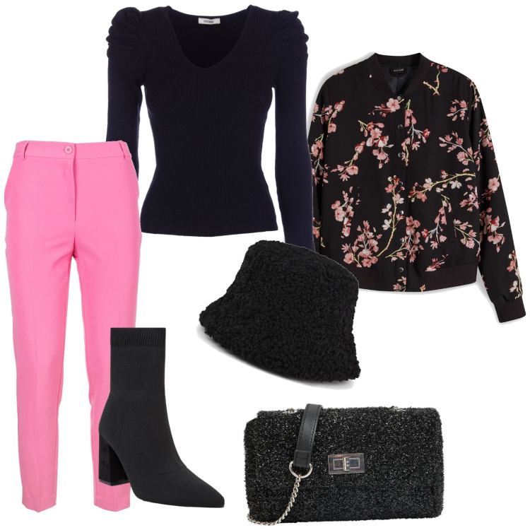 Outfit donna - Total look #1992689. Stile Casual chic per Tutti i giorni. Abbinamento con bomber, stivaletti, borse a tracolla, maglieria, pantaloni, cappelli.