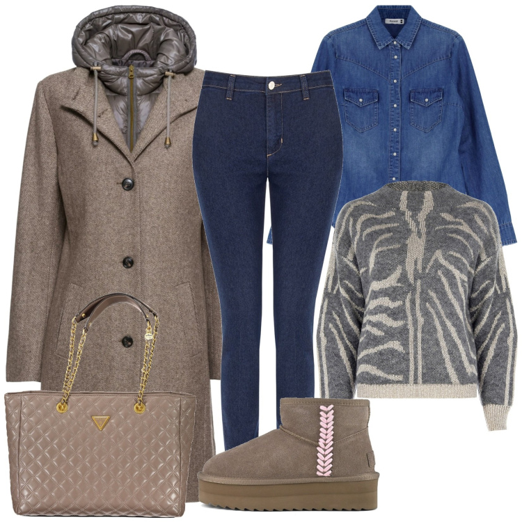 Outfit donna - Total look #1992700. Stile Urban per Tutti i giorni. Abbinamento con cappotti, maglieria, jeans skinny, camicie, stivaletti, borse a spalla.