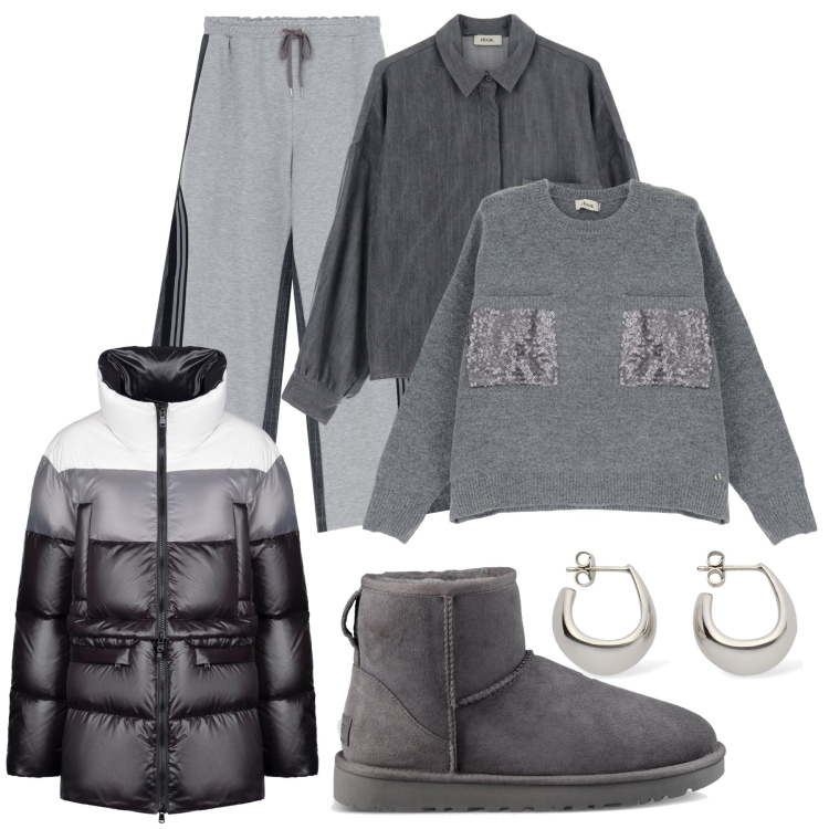 Outfit donna - My love grey. Stile Sporty chic per Tutti i giorni. Abbinamento con pantaloni, piumini, pullovers, camicie, stivali, orecchini.