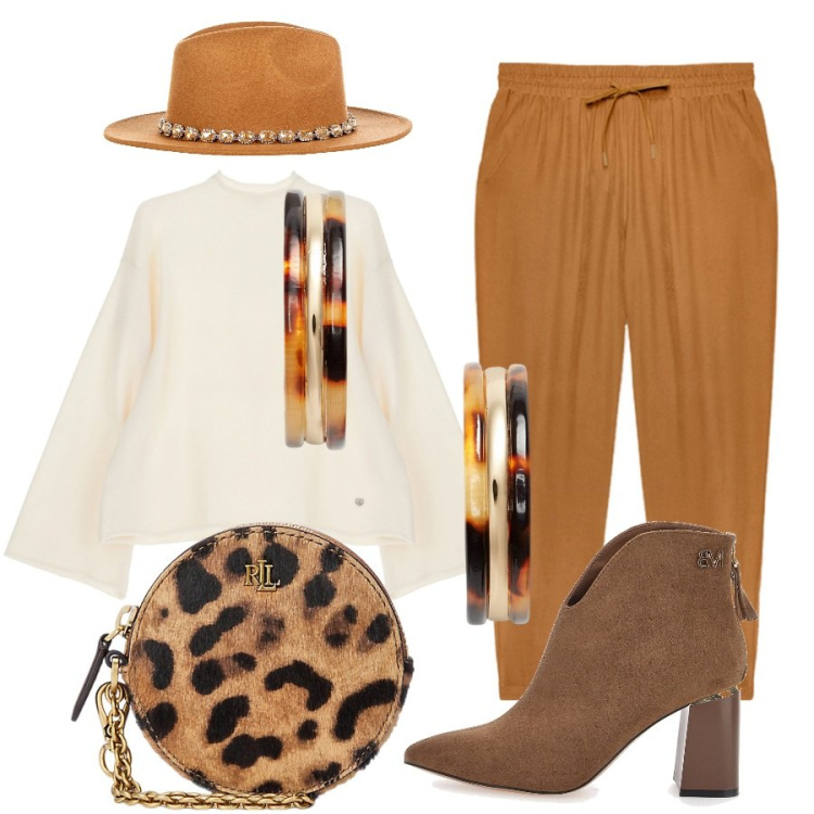 Outfit donna - Il mio stile con il cappello. Stile Casual chic per Tutti i giorni. Abbinamento con pullovers, cappelli, orecchini, pochette, pantaloni, stivaletti.