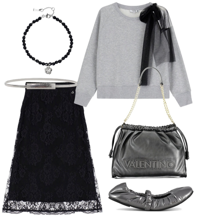 Outfit donna - Cerimonia in ballerine. Stile Chic per Cerimonia. Abbinamento con braccialetti, felpe, gonne longuette, cinture, ballerine, borse a spalla.