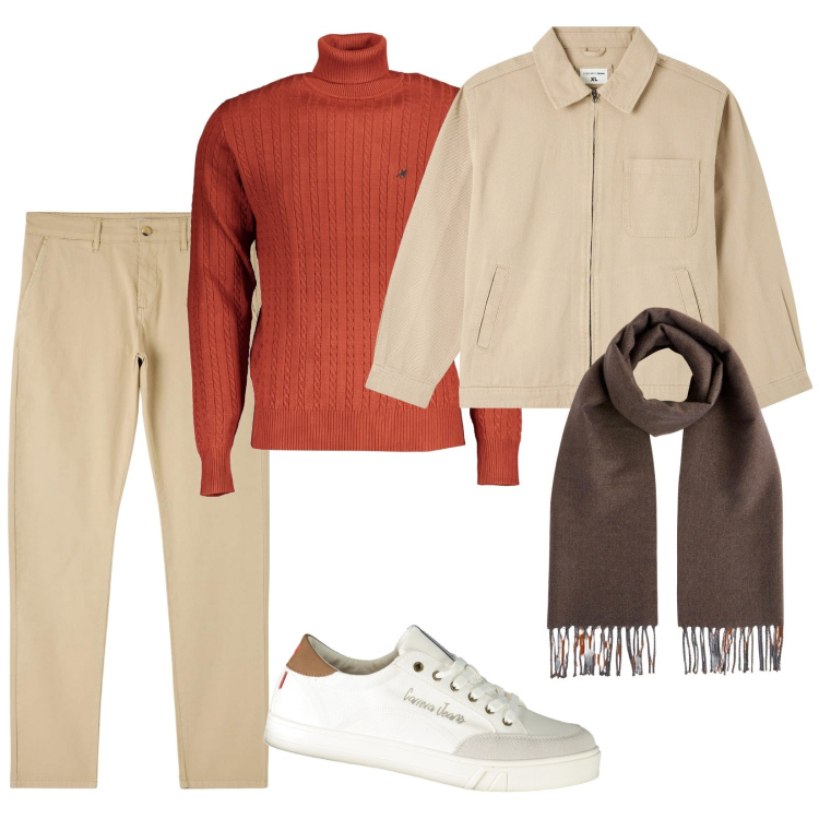 Outfit uomo - Total look #1992850. Stile Casual per Tutti i giorni. Abbinamento con giacche, pantaloni chino, sneakers, sciarpe, maglieria.
