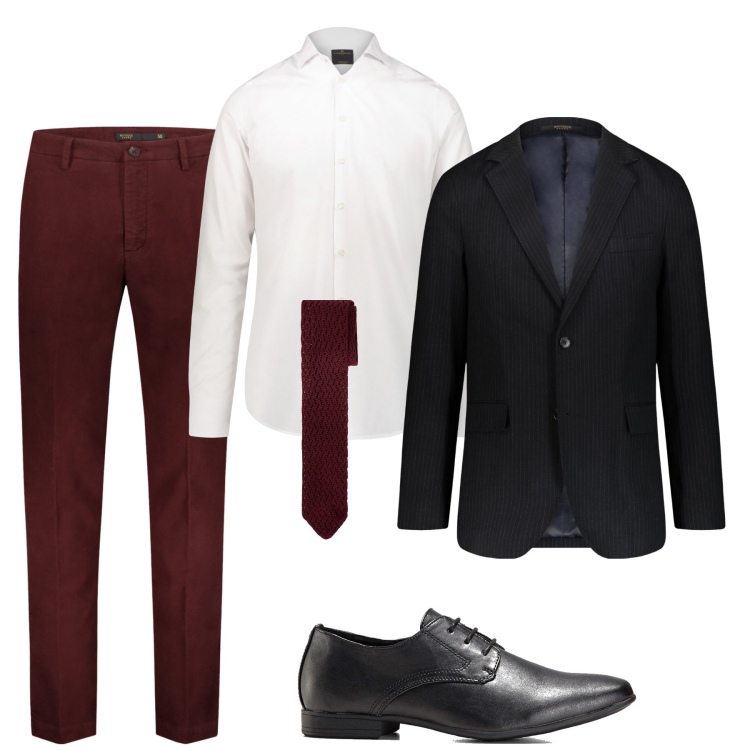 Outfit uomo - Bordeaux elegante. Stile Business/Elegante per Serata speciale. Abbinamento con scarpe stringate, camicie, pantaloni, giacche, cravatte.