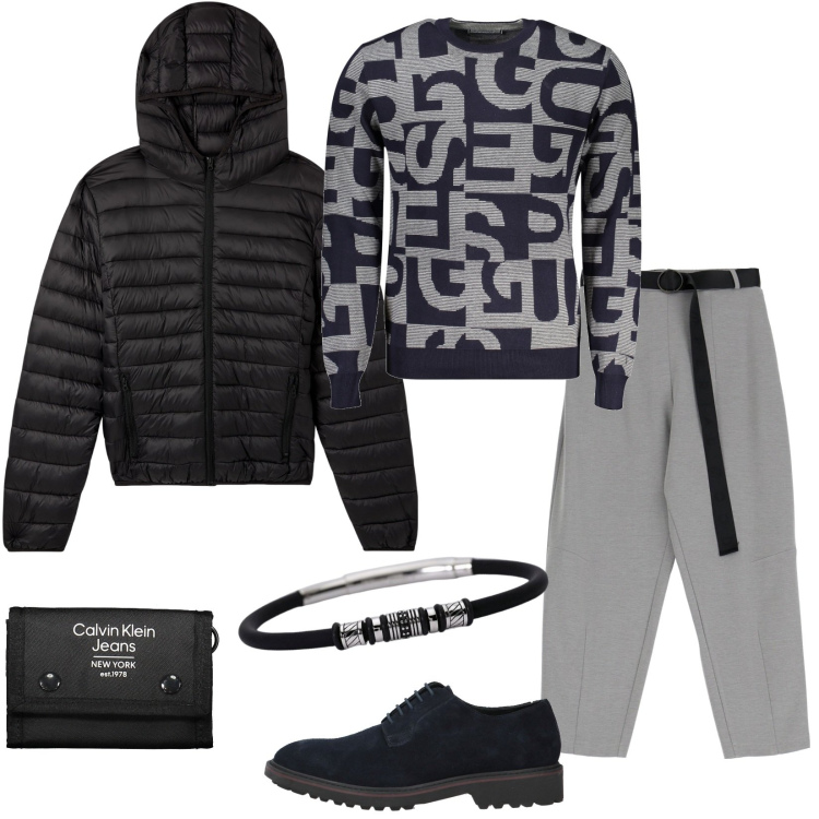 Outfit uomo - Grigio, il colore dell\'autunno. Stile Urban per Tutti i giorni. Abbinamento con scarpe stringate, pantaloni, giacche, braccialetti, portafogli, maglieria.