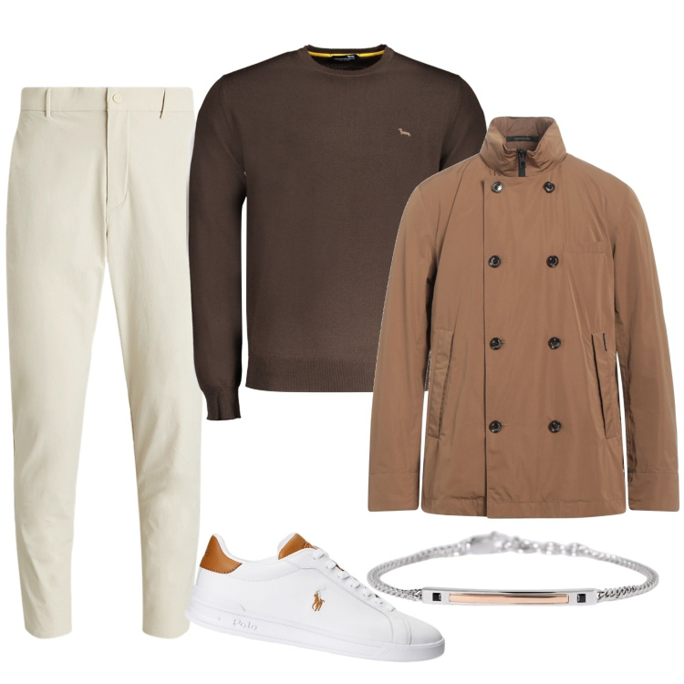 Outfit uomo - Total look #1992905. Stile Trendy per Serata speciale. Abbinamento con trench, braccialetti, sneakers, pantaloni, maglieria.