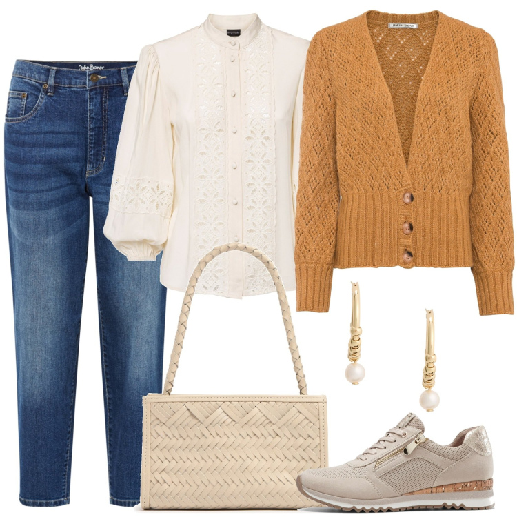 Outfit donna - Romanticherie. Stile Romantica per Tutti i giorni. Abbinamento con camicie, sneakers, cardigans, jeans mom, orecchini, borse a spalla.