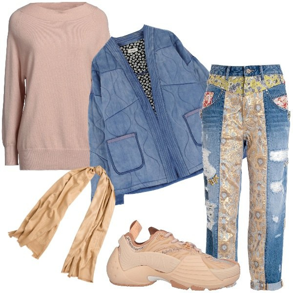 Outfit donna - Jeans destroyed. Stile Trendy per Tutti i giorni. Abbinamento con pullovers, sneakers, jeans boyfriend, blazer, sciarpe.