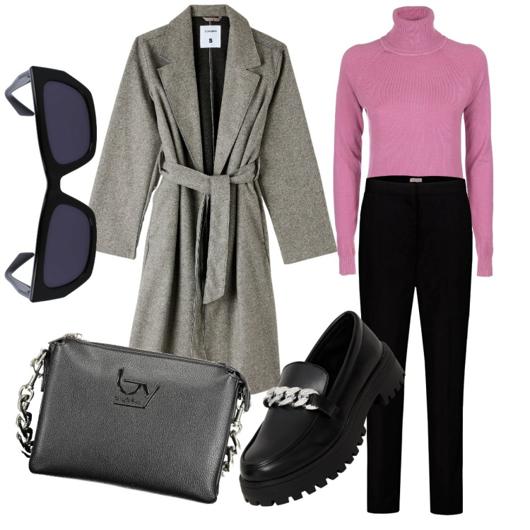 Outfit donna - Total look #1992969. Stile Casual chic per Tutti i giorni. Abbinamento con cappotti, mocassini, maglieria, pantaloni, borse a spalla, occhiali da sole.