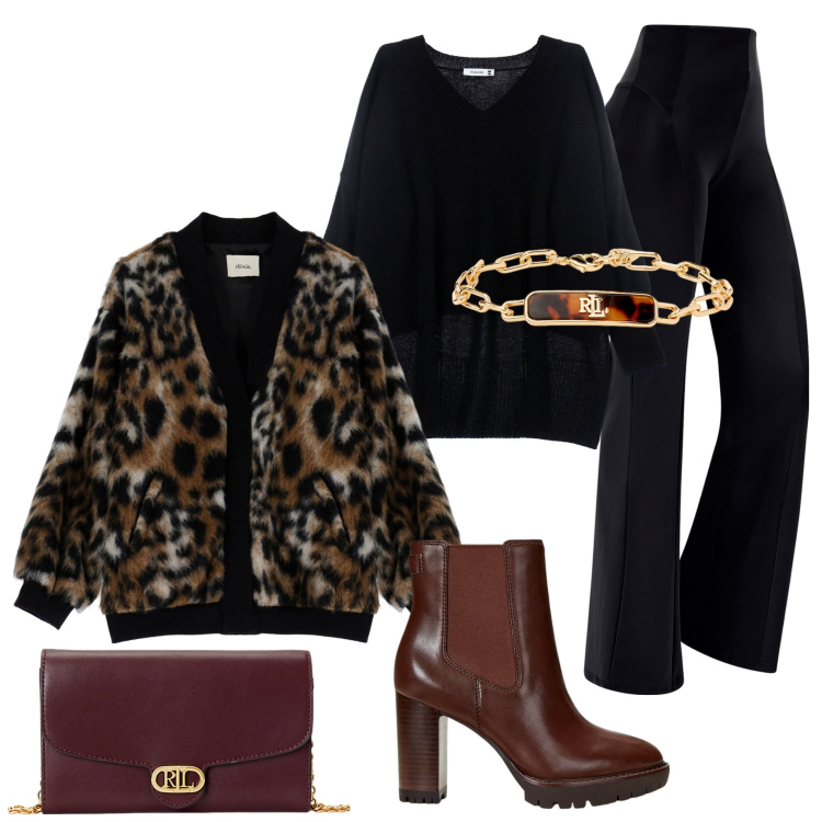 Outfit donna - Pantaloni d \'autunno. Stile Casual chic per Serata fuori. Abbinamento con pullovers, pantaloni, blazer, borse a tracolla, stivaletti chelsea, braccialetti.
