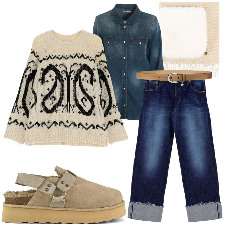 Outfit donna - Pantaloni per l\' autunno. Stile Casual per Tutti i giorni. Abbinamento con sciarpe, camicie, jeans, maglieria, cinture, sabot.