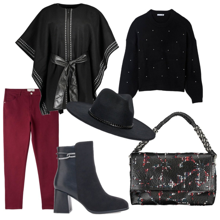 Outfit donna - Il cappello per l\'autunno -Donna Curvy. Stile Casual chic per Tutti i giorni. Abbinamento con maglieria, pantaloni, stivaletti, cappotti, borse a spalla, cappelli.