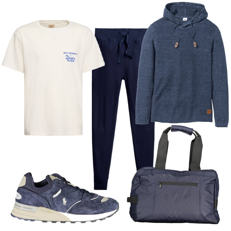 Outfit uomo - Total look #1993072. Stile Casual per Sport. Abbinamento con maglieria, pantaloni, t-shirt, sneakers, borse sportive.