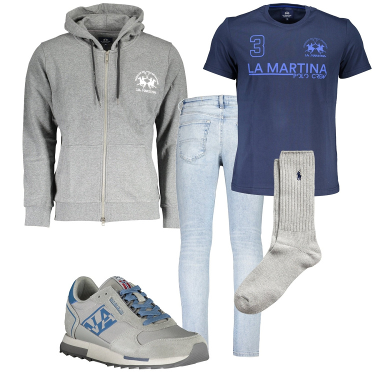 Outfit uomo - Total look #1993073. Stile Casual per Tutti i giorni. Abbinamento con calzini, sneakers, jeans, t-shirt, felpe con cappuccio.