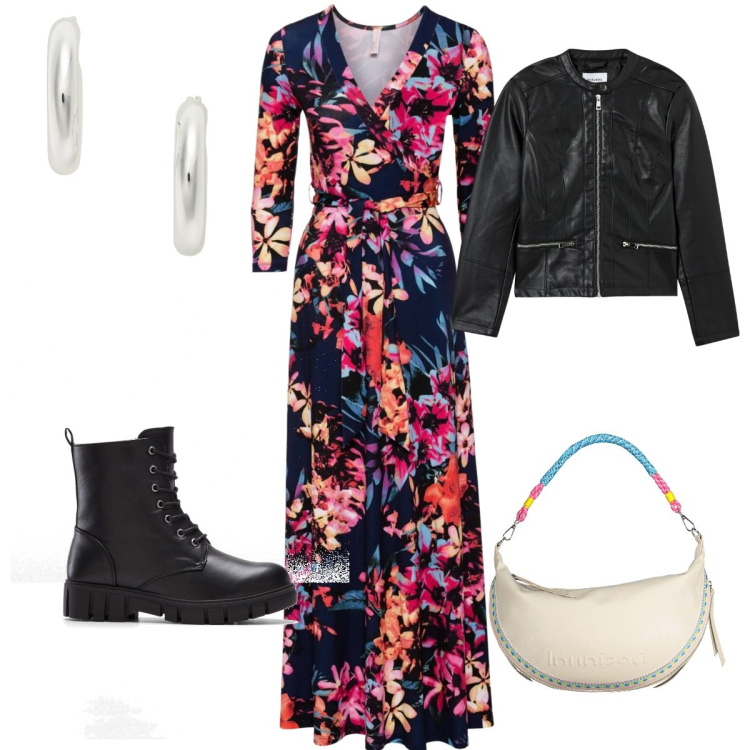 Outfit donna - Total look #1993074. Stile Trendy per Tutti i giorni. Abbinamento con stivaletti, vestiti lunghi, blazer, orecchini, borse a spalla.