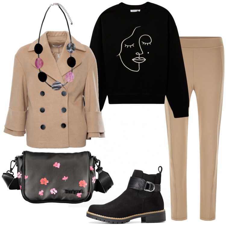 Outfit donna - Total look #1993131. Stile Basic per Tutti i giorni. Abbinamento con stivaletti, felpe, cappotti, pantaloni, borse a spalla, collane.