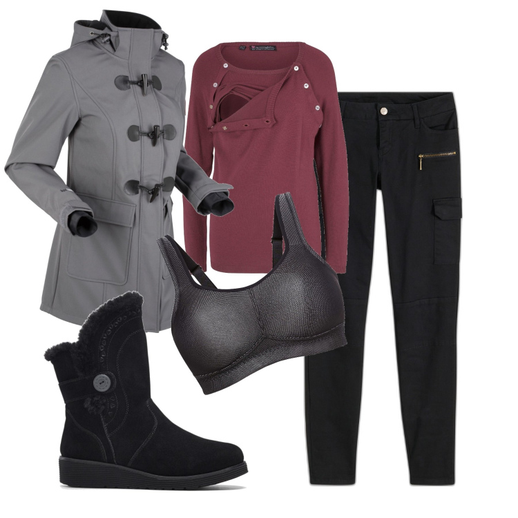 Outfit donna - Total look #1993136. Stile Basic per Tutti i giorni. look ideale per Tall. Abbinamento con maglieria, reggiseni, pantaloni cargo, stivali, montgomery.