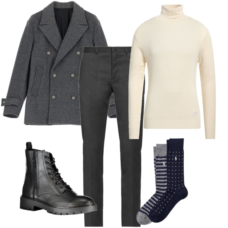 Outfit uomo - Grigio autunnale. Stile Business/Elegante per Serata speciale. Abbinamento con pantaloni, maglieria, giacche, calzini, stivali.