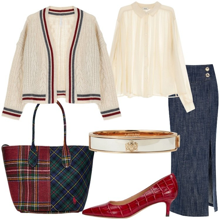 Outfit donna - Maglieria avvolgente Curvy Style. Stile Bon Ton per Ufficio. Abbinamento con gonne lunghe, cardigans, camicie, braccialetti, borse tote, décolleté.
