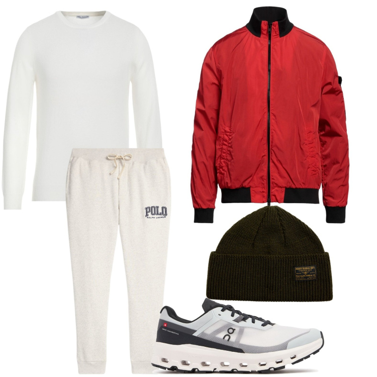 Outfit uomo - Sporty chic. Stile Urban per Sport. Abbinamento con pullovers, giacche, berretti, pantaloni, sneakers.