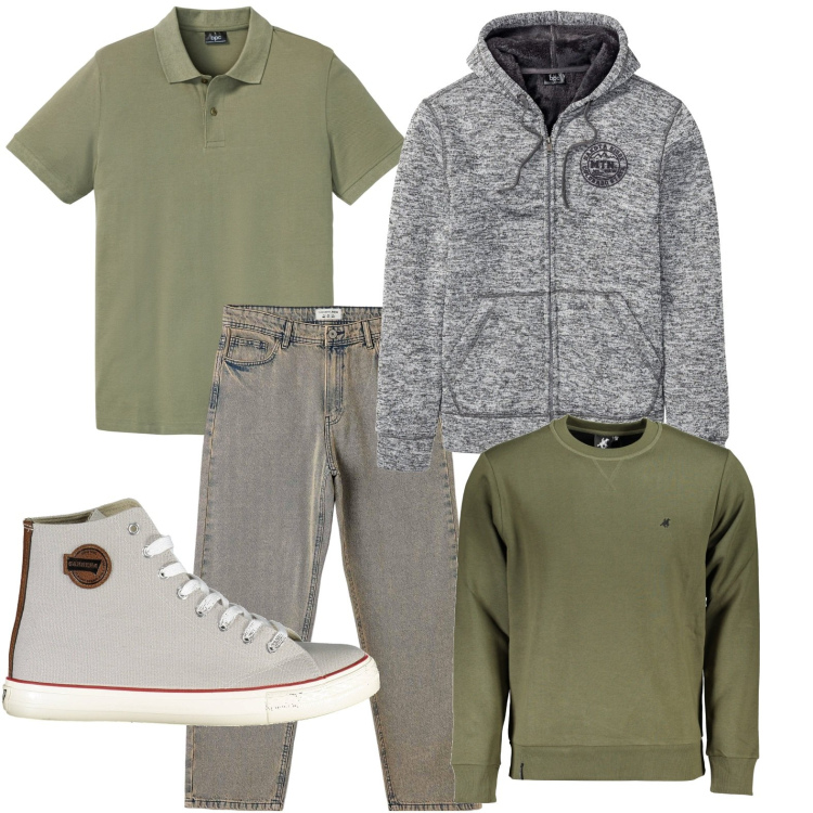 Outfit uomo - Baggy jeans. Stile Urban per Tutti i giorni. Abbinamento con polo, giacche, jeans, felpe, sneakers.