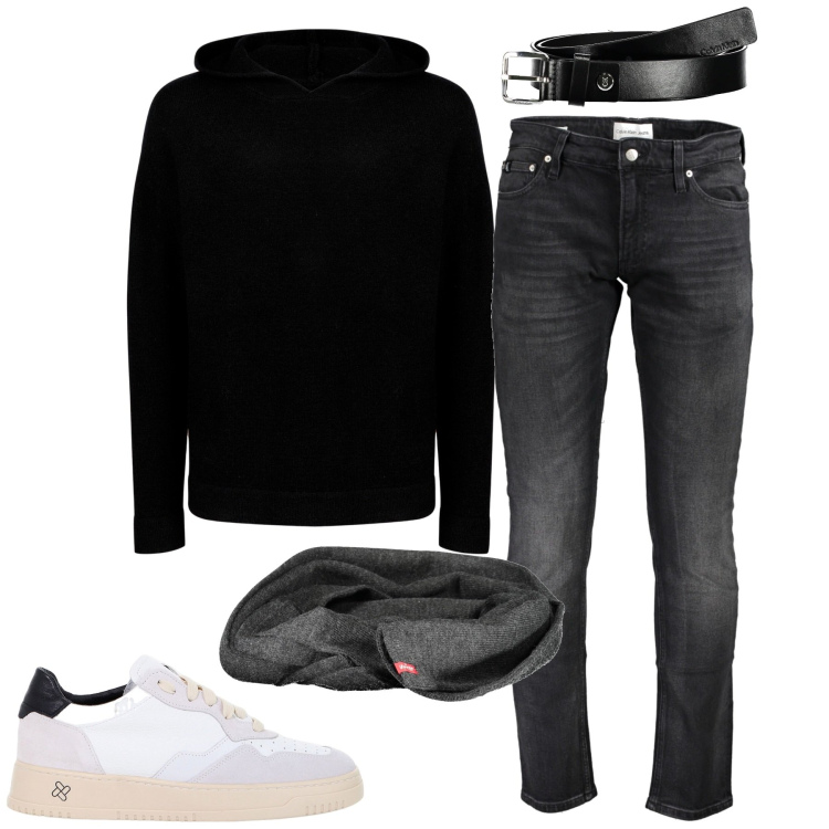 Outfit uomo - La maglia col cappuccio. Stile Casual per Tutti i giorni. Abbinamento con sneakers, maglieria, jeans slim fit, sciarpe, cinture.