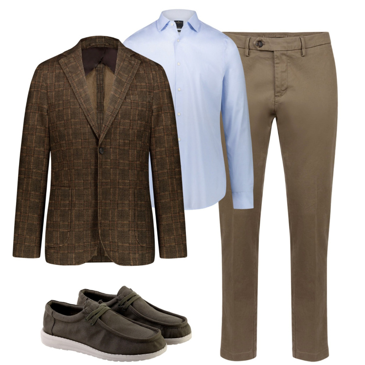 Outfit uomo - City. Stile Trendy per Tutti i giorni. Abbinamento con giacche, pantaloni chino, camicie, scarpe stringate.
