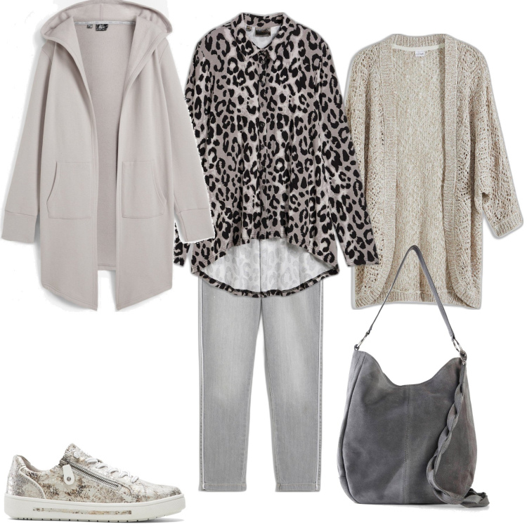 Outfit donna - Casual in grigio. Stile Casual chic per Tutti i giorni. Abbinamento con blazer, jeans skinny, borse a mano, cardigans, sneakers, camicie.