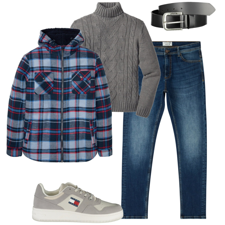 Outfit uomo - City. Stile Casual per Tutti i giorni. Abbinamento con maglieria, cappotti, jeans skinny, sneakers, cinture.