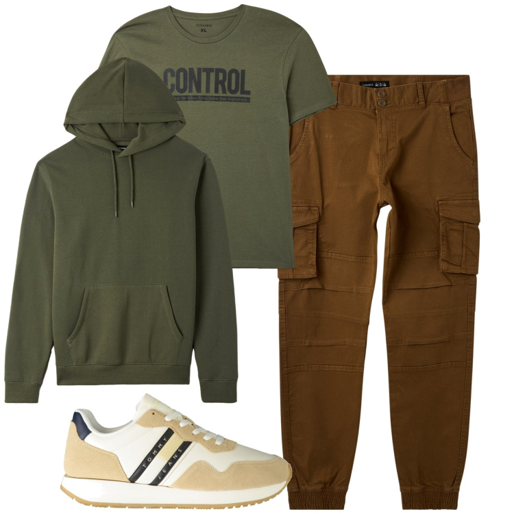 Outfit uomo - I cargo skinny. Stile Urban per Tutti i giorni. Abbinamento con t-shirt, felpe con cappuccio, pantaloni cargo, sneakers.