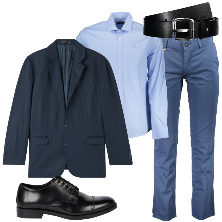 Outfit uomo - Look da ufficio. Stile Business/Elegante per Ufficio. Abbinamento con giacche, pantaloni, cinture, camicie, scarpe stringate.
