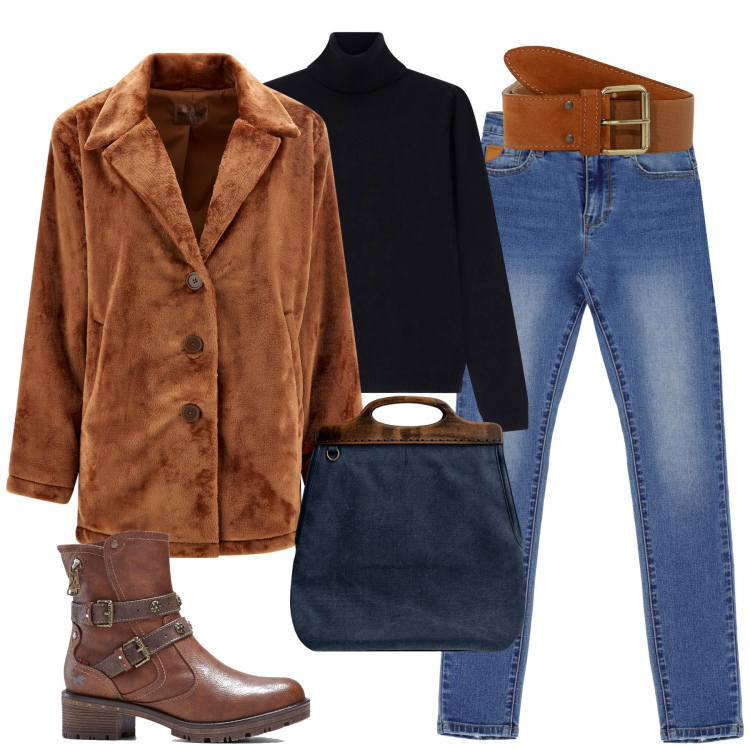 Outfit donna - City. Stile Urban per Tutti i giorni. Abbinamento con stivaletti, jeans skinny, maglieria, cappotti, cinture, borse a tracolla.