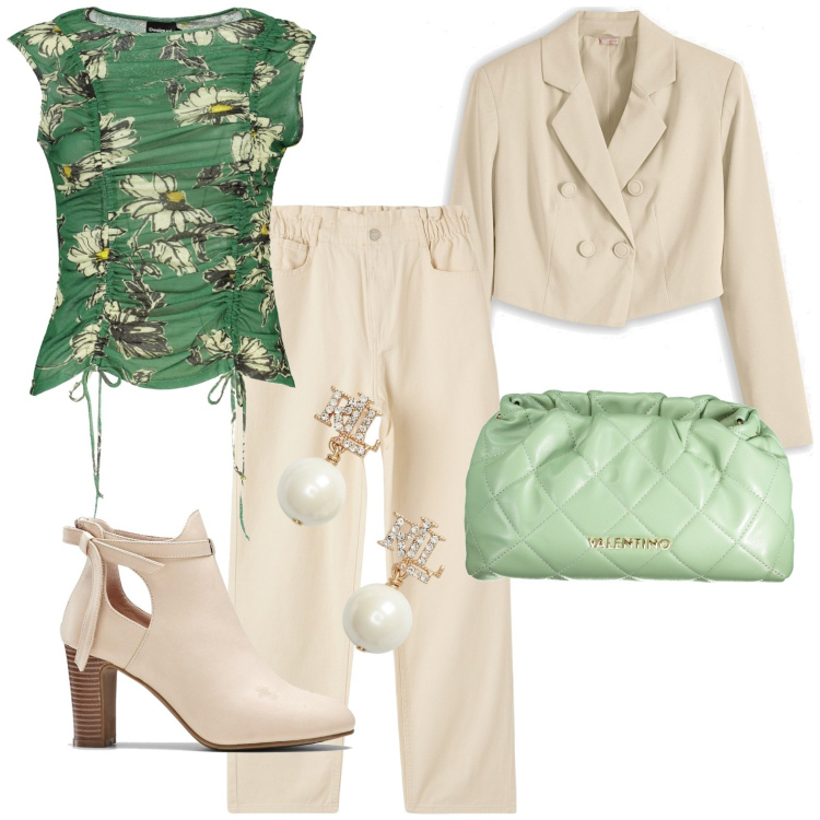 Outfit donna - Total look #1993377. Stile Casual chic per Tutti i giorni. Abbinamento con stivaletti, blazer, pantaloni, orecchini, canottiere, borse a spalla.