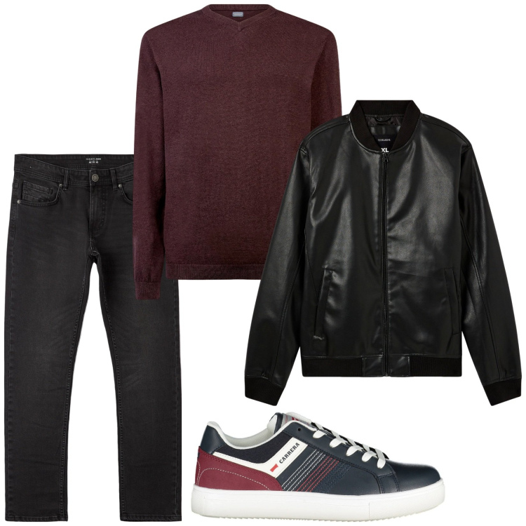 Outfit uomo - Total look #1993447. Stile Urban per Tutti i giorni. Abbinamento con bomber, jeans dritti, sneakers, maglieria.