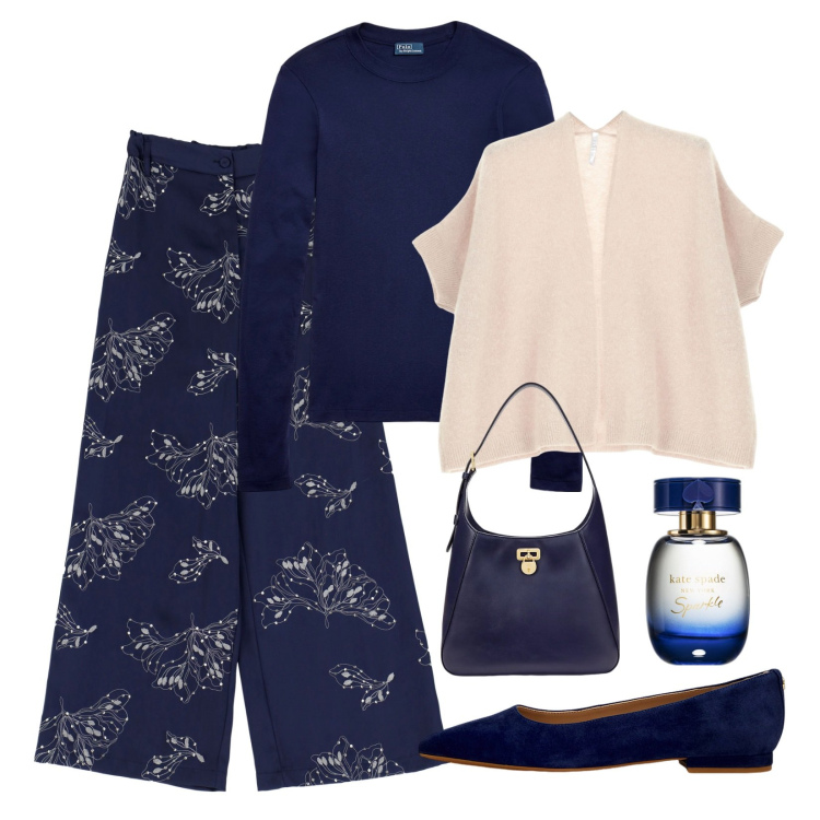 Outfit donna - Pantalone perfetto per te!!!. Stile Romantica per Ufficio. Abbinamento con profumi, cardigans, pantaloni, t-shirt, ballerine, borse a spalla.