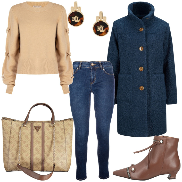 Outfit donna - I miei must have autunnali. Stile Trendy per Tutti i giorni. Abbinamento con cappotti, stivaletti, maglieria, jeans skinny, orecchini, borse a spalla.