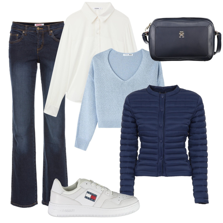 Outfit donna - Vado di fretta !. Stile Casual per Tutti i giorni. Abbinamento con jeans dritti, maglieria, camicie, piumini, sneakers, borse a tracolla.