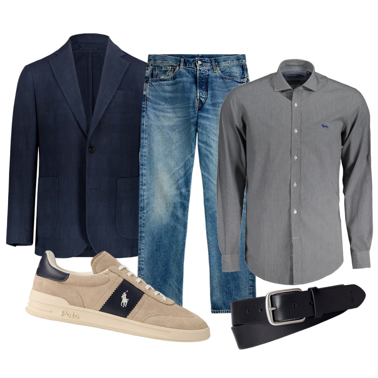 Outfit uomo - Total look #1993549. Stile Business/Elegante per Ufficio. Abbinamento con cinture, jeans dritti, sneakers, giacche, camicie.