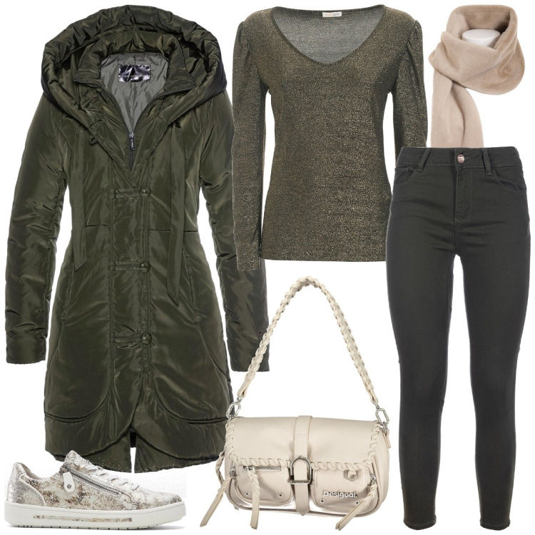 Outfit donna - Università. Stile Casual per Scuola/Università. Abbinamento con blazer, sneakers, top, jeans skinny, foulard, borse a spalla.