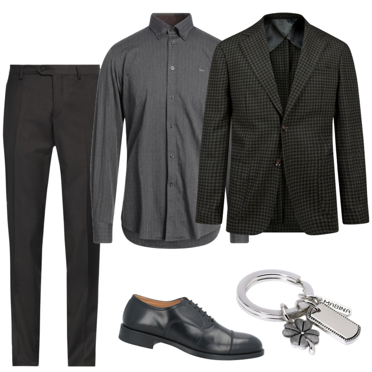 Outfit uomo - Riunione fuori sede. Stile Business/Elegante per Ufficio. Abbinamento con pantaloni, scarpe stringate, camicie, portachiavi, giacche.