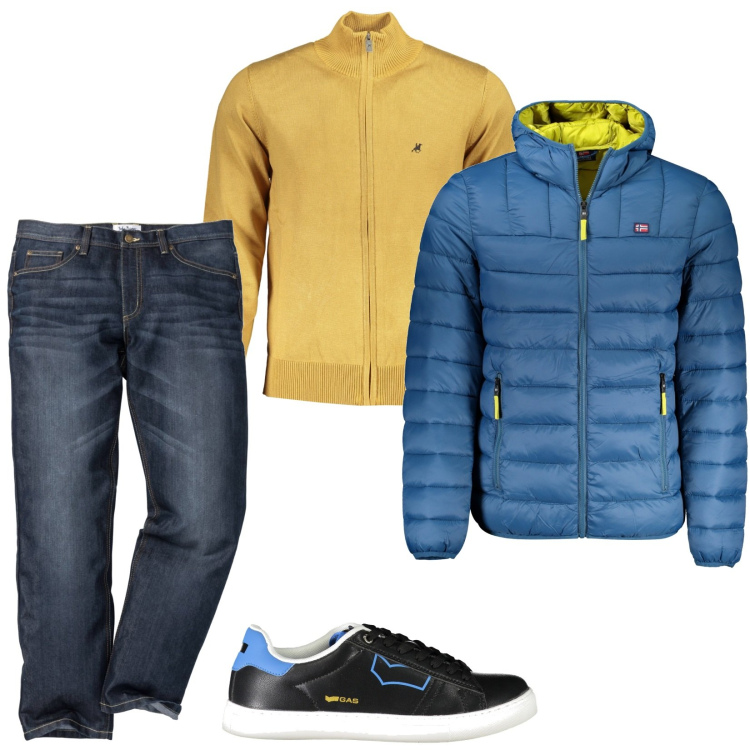 Outfit uomo - Total look #1993581. Stile Casual per Tutti i giorni. Abbinamento con jeans dritti, cardigans, sneakers, giacche.