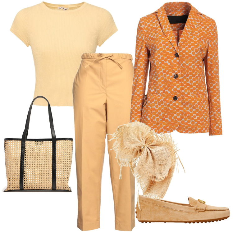 Outfit donna - Total look #1993596. Stile Casual chic per Tutti i giorni. Abbinamento con blazer, cerchietti, pantaloni, mocassini, shopping bag, maglieria.
