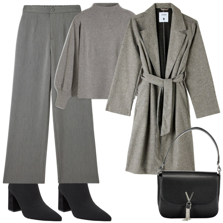 Outfit donna - Terranova in grigio. Stile Casual per Ufficio. Abbinamento con maglieria, pantaloni, stivaletti, cappotti, borse a spalla.