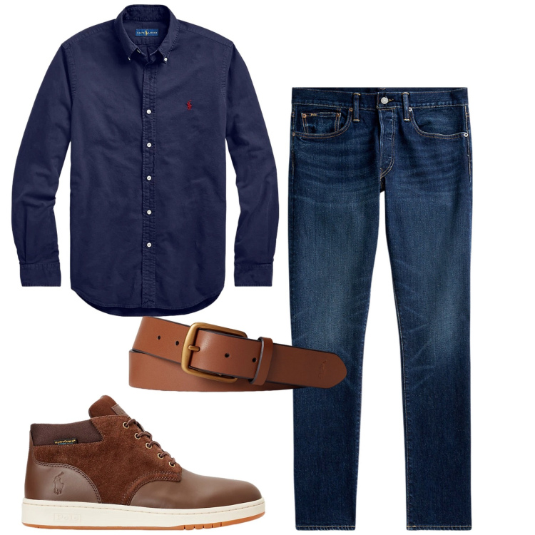 Outfit uomo - La camicia Oxford blu. Stile Urban per Tutti i giorni. Abbinamento con cinture, jeans, camicie, stivali.