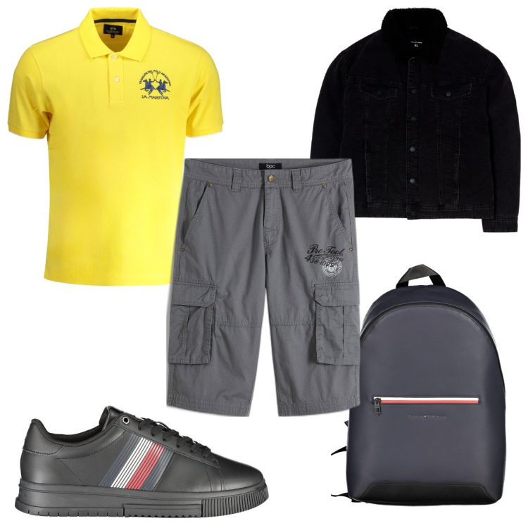 Outfit uomo - Total look #1993660. Stile Trendy per Tutti i giorni. Abbinamento con bermuda, giacche, borse sportive, polo, sneakers.