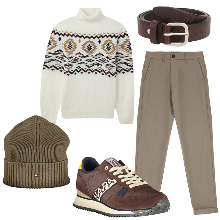 Outfit uomo - Casual. Stile Casual per Tutti i giorni. Abbinamento con maglieria, pantaloni, cinture, sneakers, berretti.