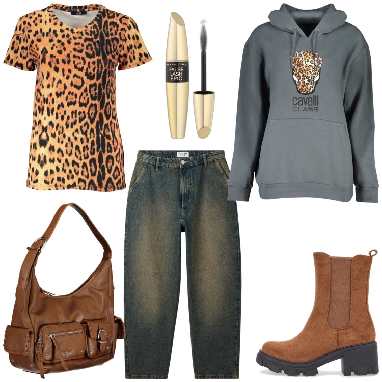 Outfit donna - Singles\' Day. Stile Urban per Tutti i giorni. Abbinamento con mascara, jeans, felpe con cappuccio, t-shirt, stivaletti chelsea, borse a spalla.