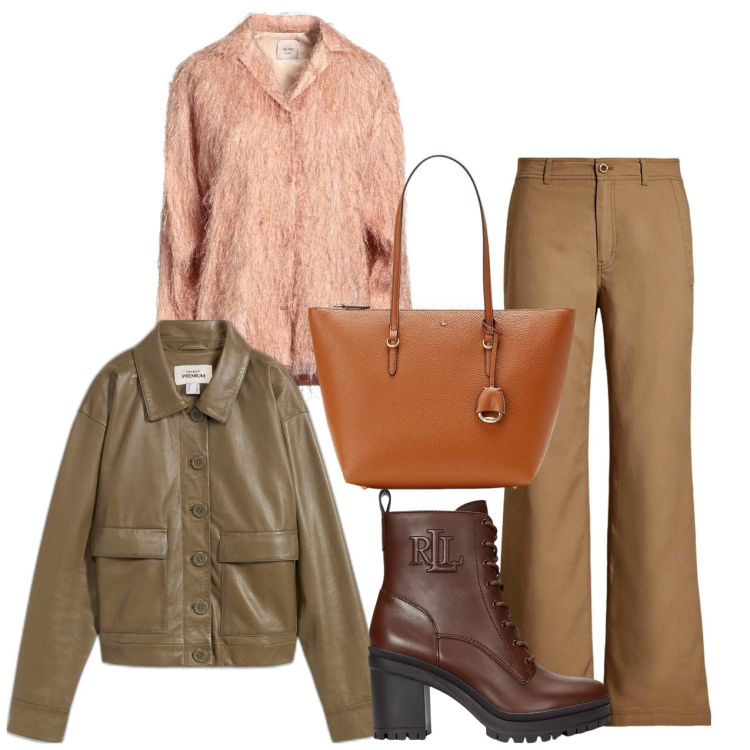 Outfit donna - La camicia peluche. Stile Bon Ton per Ufficio. Abbinamento con bomber, camicie, borse tote, stivaletti, pantaloni.