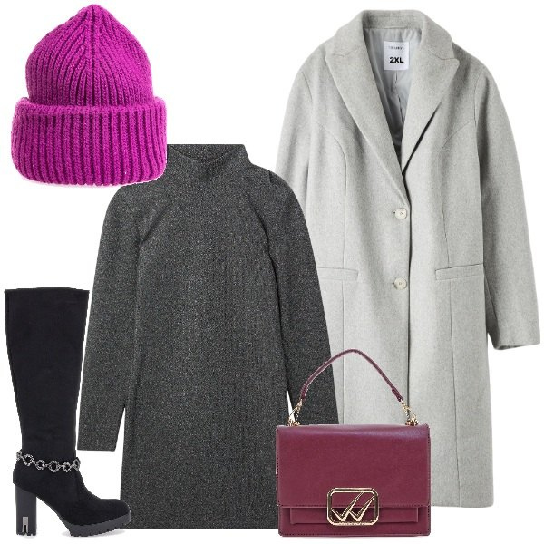 Outfit donna - La cuffia color magenta. Stile Chic per Ufficio. Abbinamento con vestiti corti, cappotti, berretti, stivali, borse a tracolla.