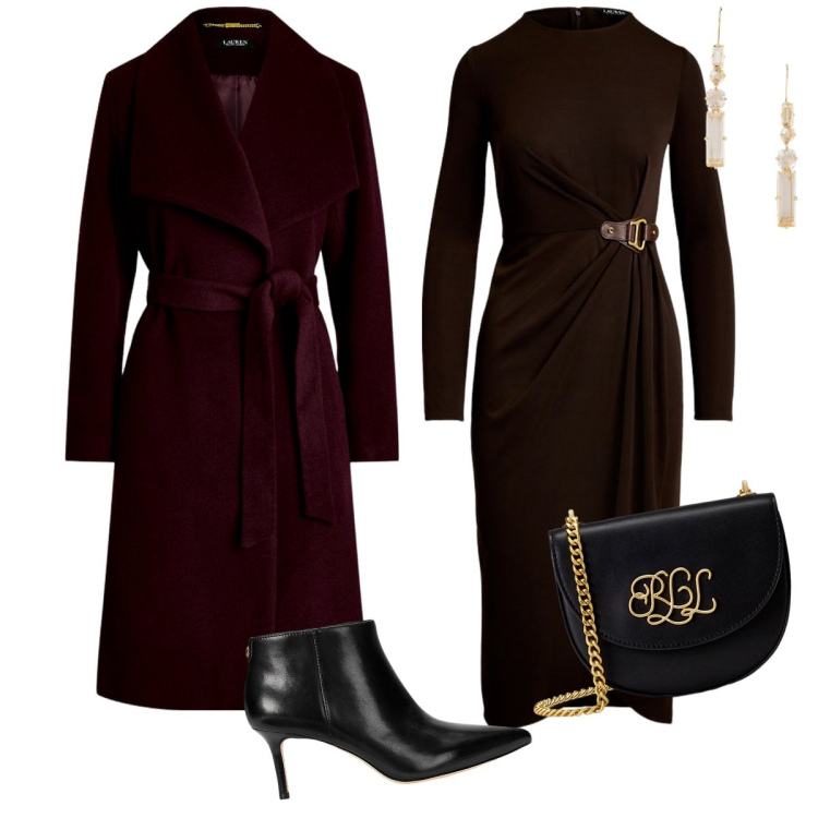 Outfit donna - It\'s Bantoa single\'s day!. Stile Chic per Serata fuori. Abbinamento con cappotti, vestiti, stivaletti, orecchini, borse a tracolla.